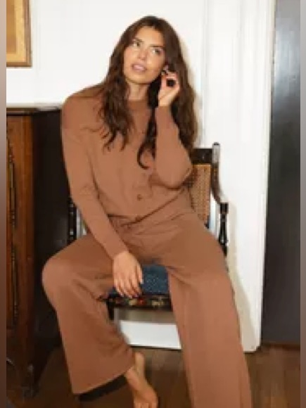 Summersalt- Luxe Wool Cashmere Blend Button Crewneck Sweater + Pant Set